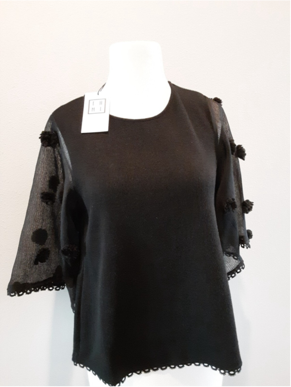FIONA SWEATER▪︎BY THML▪︎ POM POMS▪︎BELL SLEEVES▪︎BLACK RIBBED BODICE▪︎SZ XS▪︎NWT - Picture 2 of 11